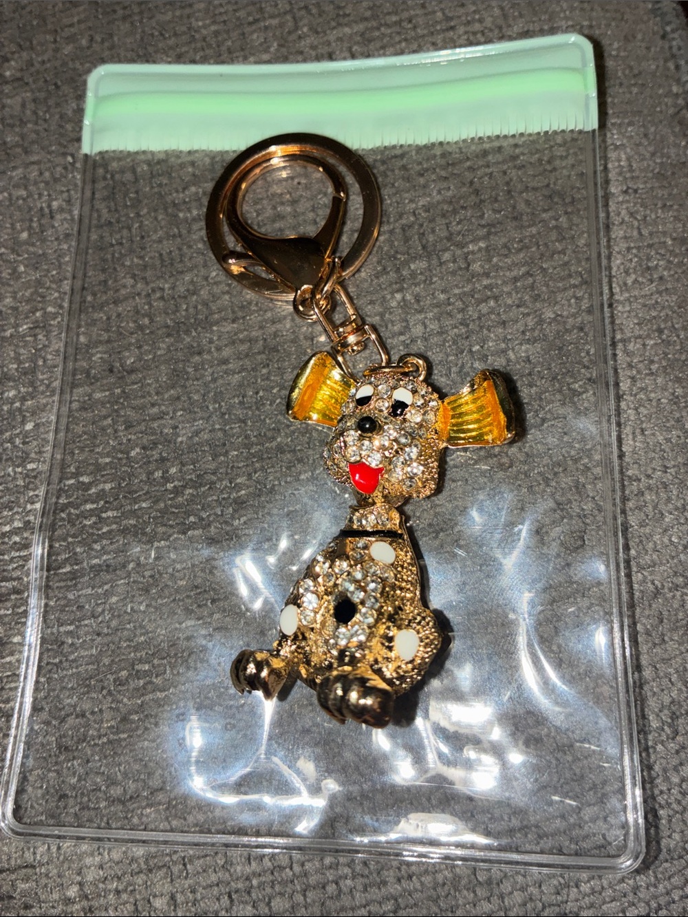 Jeweled Dog Keychain in Gold & Black Like New